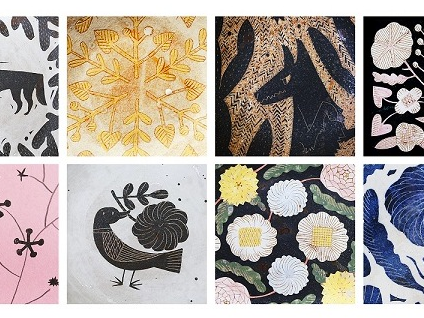 鹿児島睦 唐紙パネル 花 かみ添 鹿児島睦 唐紙パネル 花 かみ添 鹿児島