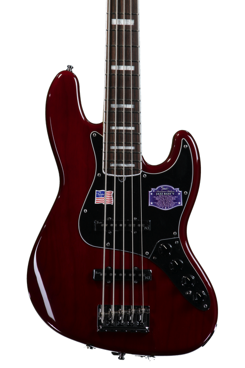 Fender American Deluxe Jazz Bass V - Wine Transparent | Sweetwater