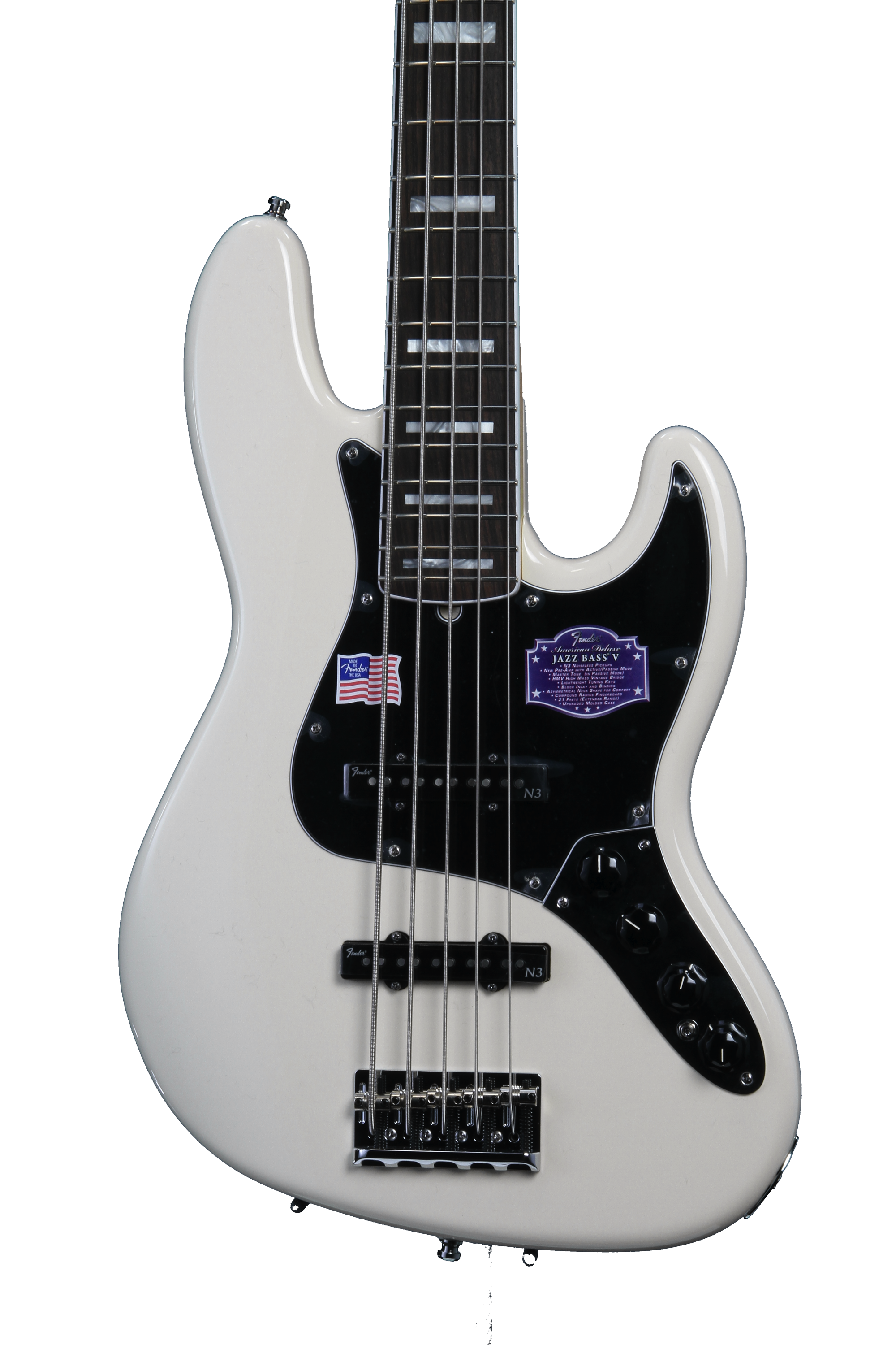 Fender American Deluxe Jazz Bass V - Olympic White | Sweetwater