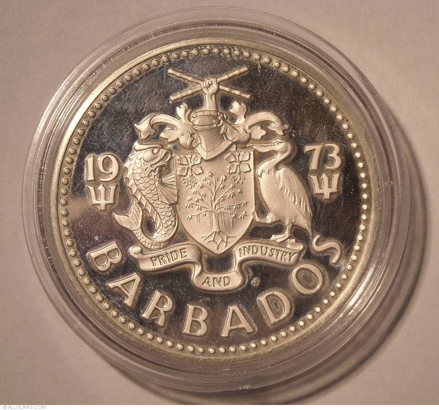 バルバドス 10ドル銀貨 1973年 量目が38g バルバドス銀貨 1973年 10