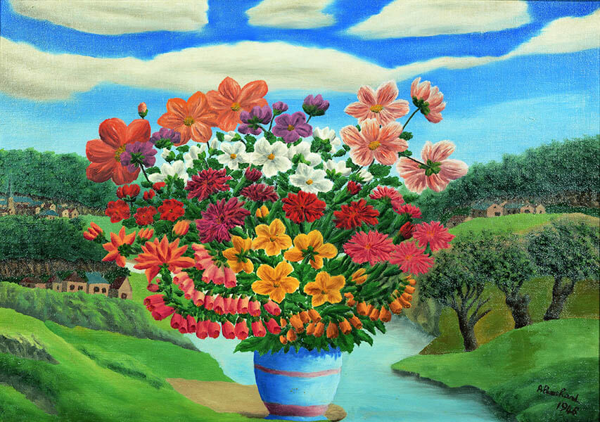 真作アンドレ・ボーシャンAndre Bauchant「花」カルトンに油彩 真作