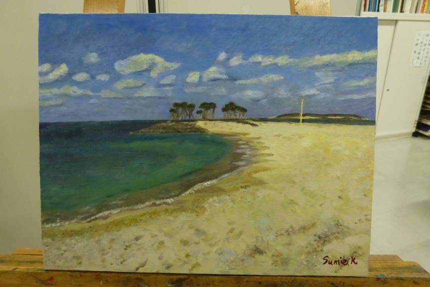 草野会員様の油彩画「沖縄の海」 ｜ 大人におすすめの絵画教室｜銀座3