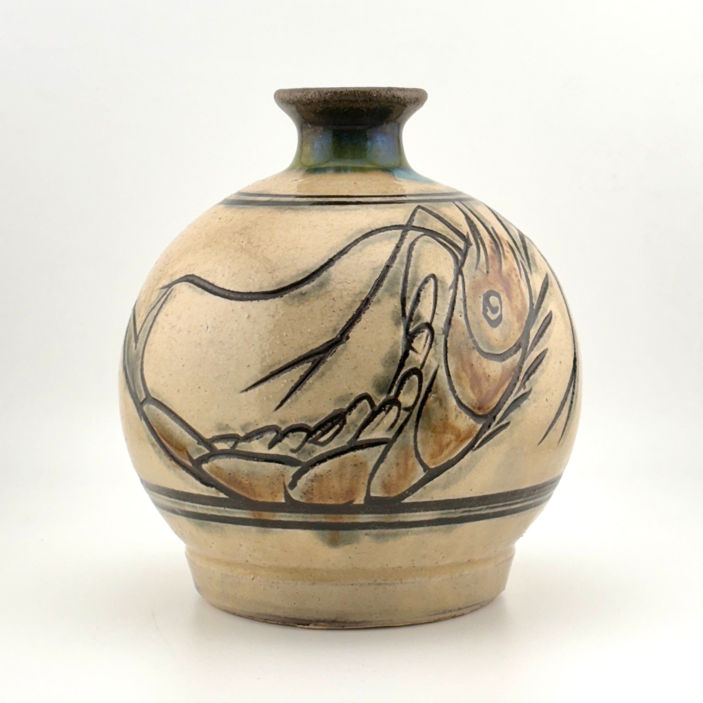 人間国宝金城次郎一門 金城敏徳 作 呉須色付立シーサー（中）1対