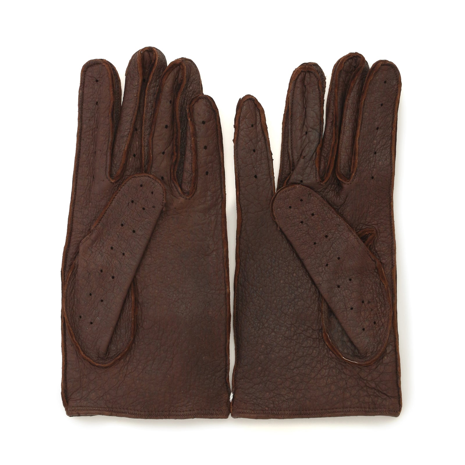 ペッカリー革手袋 手縫い ブラウン 未使用 干場別注 ペッカリーレザー
