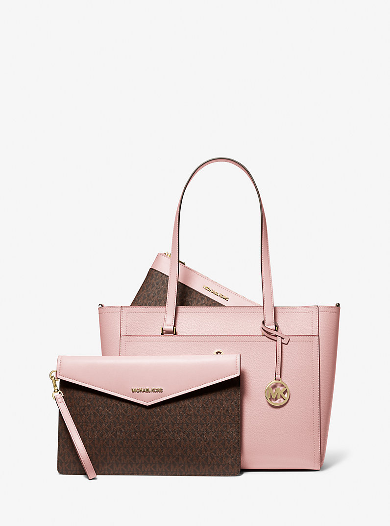 Maisie Large Pebbled Leather 3-in-1 Tote Bag in POWDER BLUSH