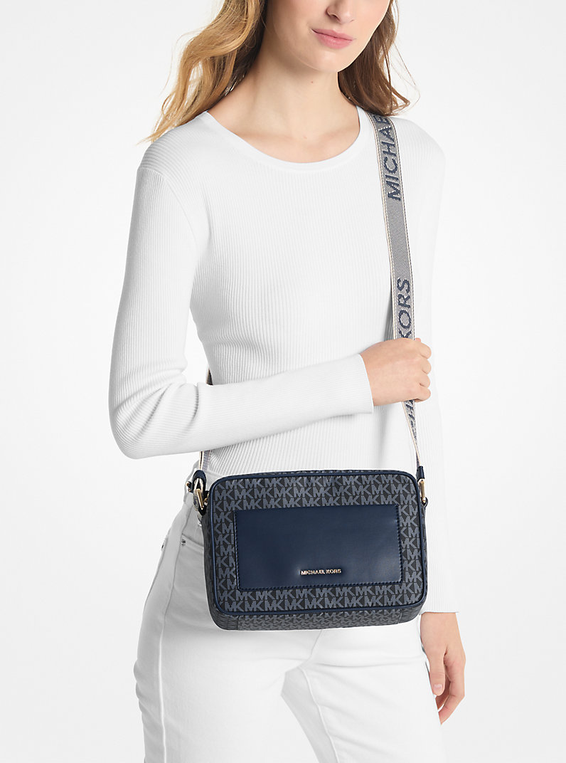 Jet Set Large Signature Logo Print Woven Crossbody Bag in ADMRL