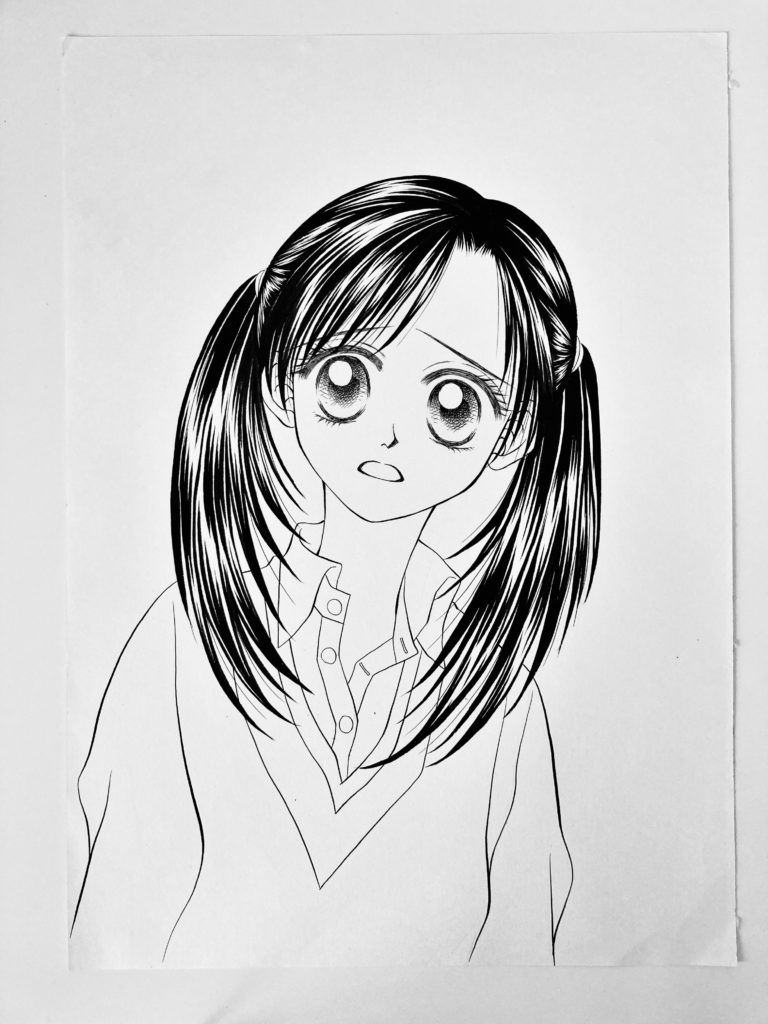 専用 絵画 手描きイラスト ドローイング 水彩画 黒髪 美人画 女の子