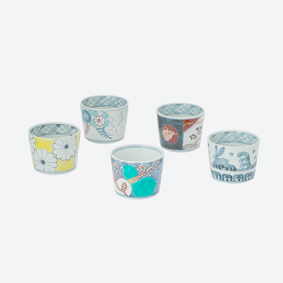 文三窯＞伊万里鍋島焼蕎麦猪口5点セット(絵変わり5柄) | 佐賀県伊万里