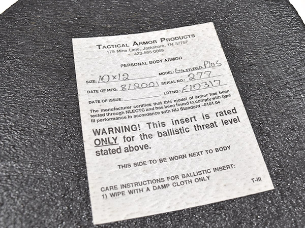 米軍実物 TACTICAL ARMOR PRODUCTS SAPI プレート 防弾 2枚セット