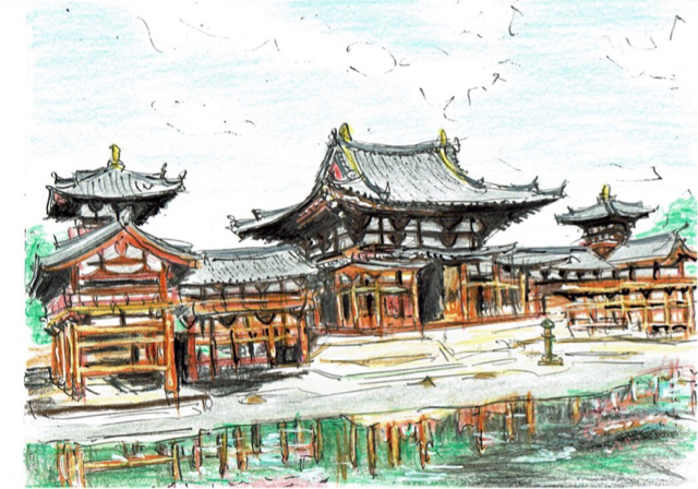 動画投稿中 宇治上神社 手描き水彩画 直筆原画 京都世界遺産 世界文化