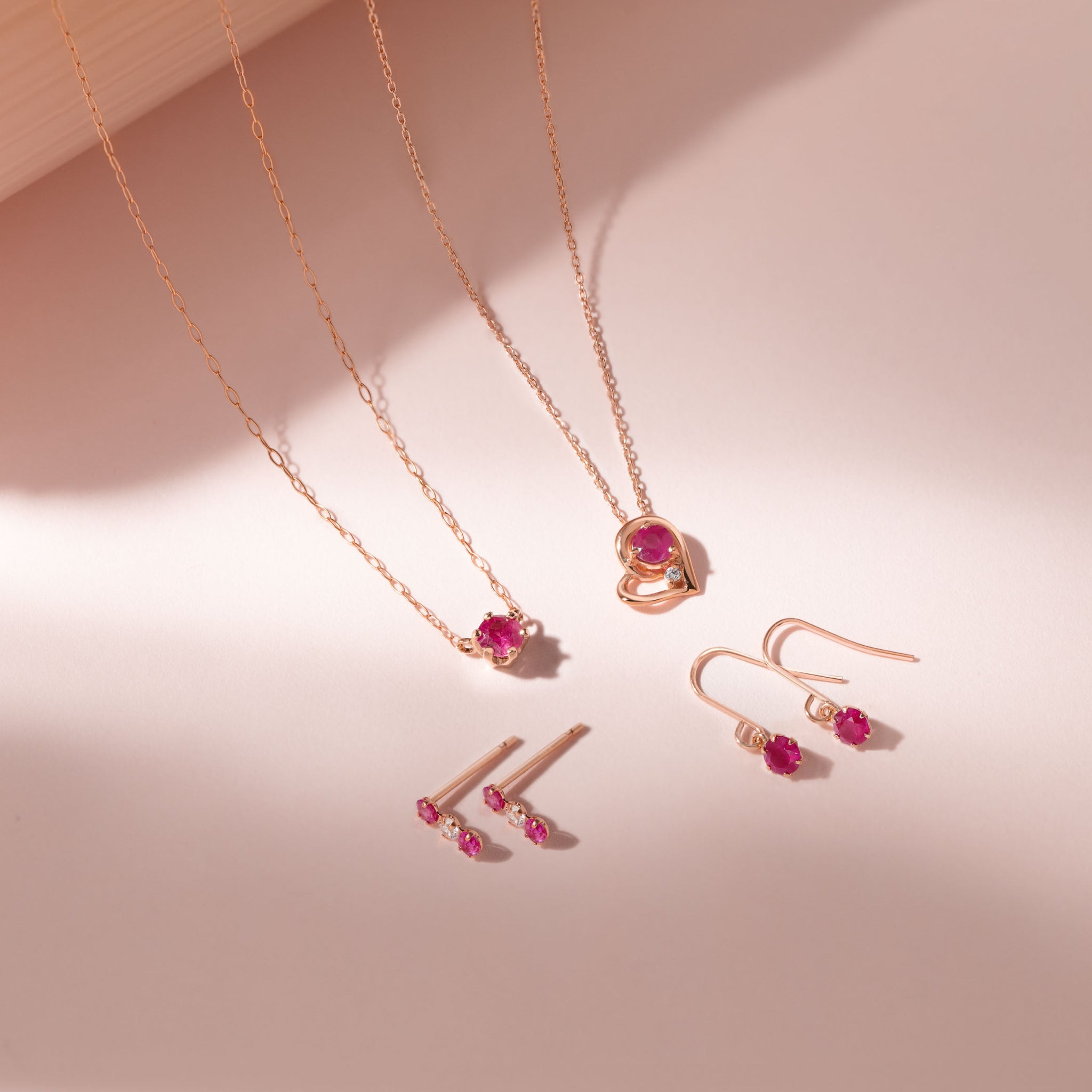 7月誕生石 K10 ピンクゴールド ルビー ダイヤモンド ハート ネックレス