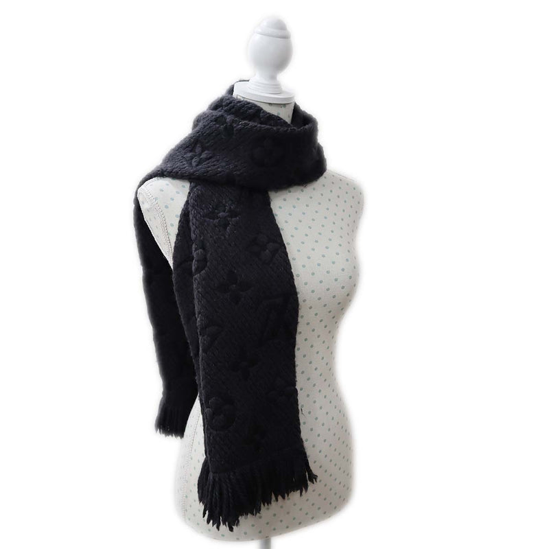 LV ルイヴィトン マフラー 黒 413287 ウール エシャルプ ロゴマニア