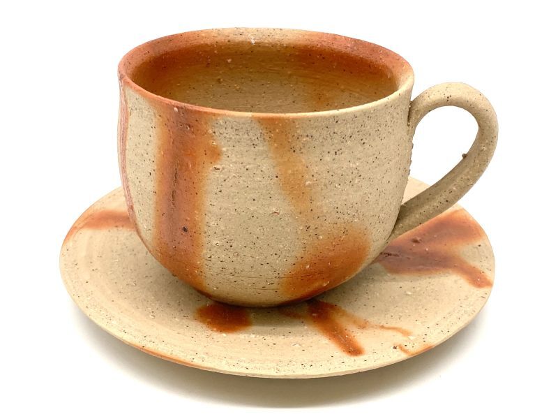 備前焼 緋襷 コーヒーカップ&ソーサー - アイリス備前焼陶房の
