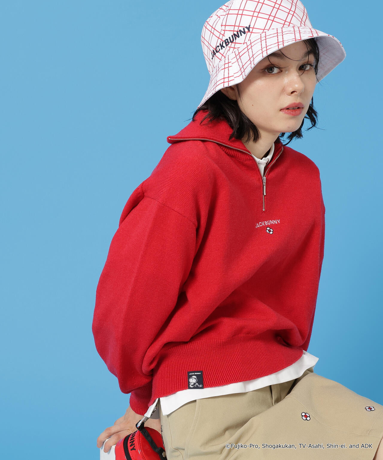 Jack Bunnyドラえもん 手袋 、ネックウォーマーセット赤・黒 チェック