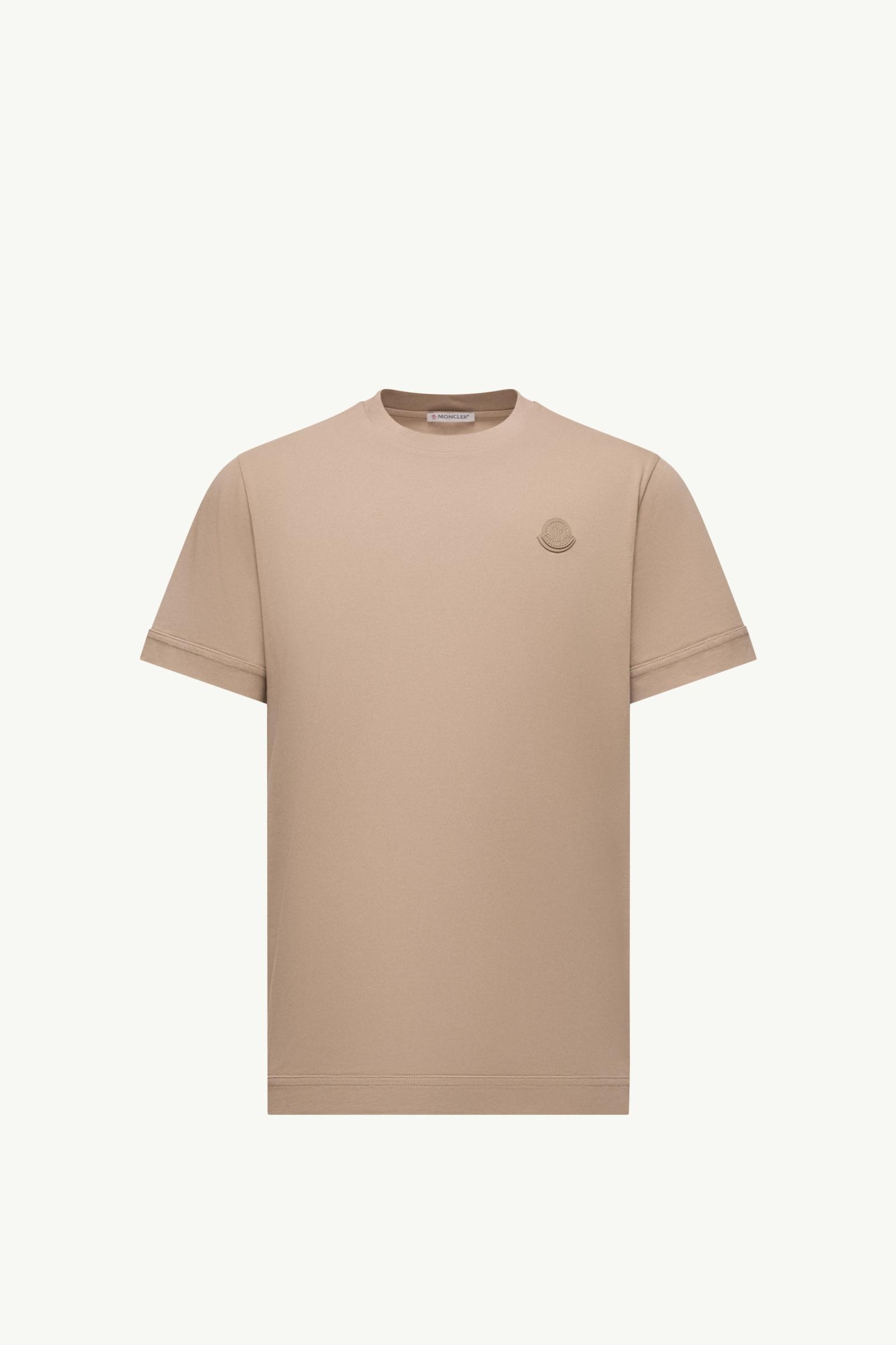 Light Beige Logo Patch Cotton T-Shirt - Polos & T-shirts for Men