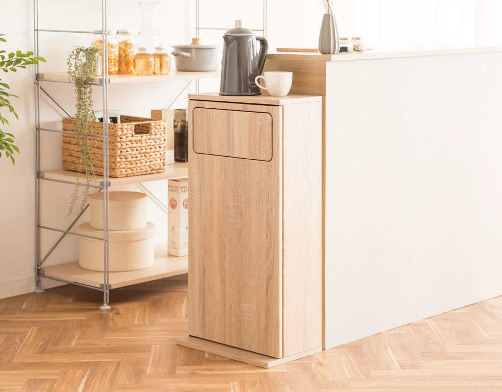 木目調スイング式ダストボックス スリム | ゴミ箱・インテリア雑貨