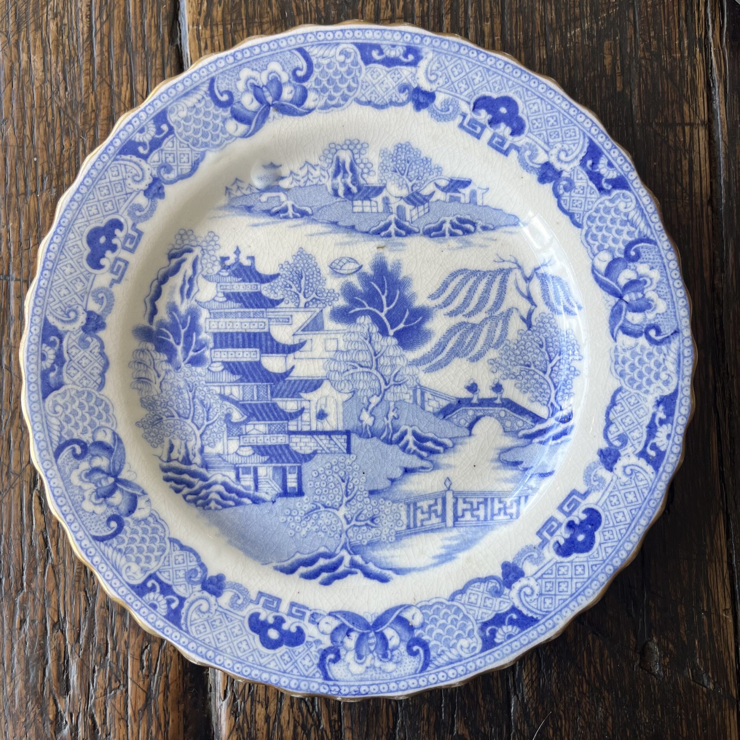 Grainger Worcester Blue + white plate Pagoda pattern plate, c
