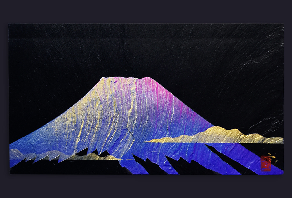 額装 雄勝石絵 15cm角 石絵作家 故齊藤玄昌實 齋藤玄