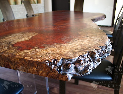 ダイニングテーブルxブビンガ【福島県 個人住宅】ブビンガ（瘤杢）一枚
