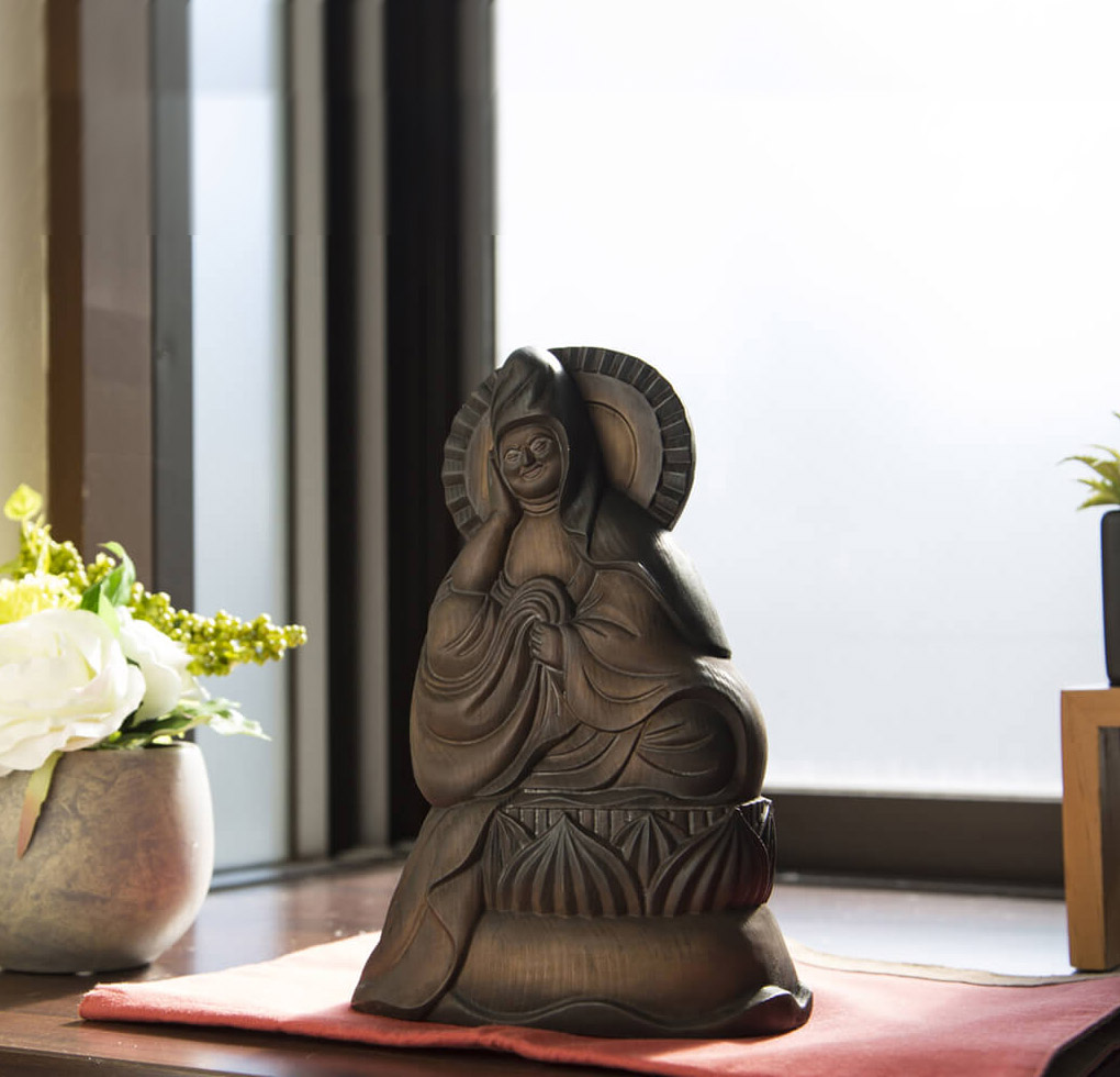 木製 笑顔の仏像 彫刻 約60cm