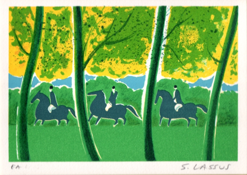 馬の絵画をリトグラフの版画で制作したセルジュ・ラシスの馬の絵「森の