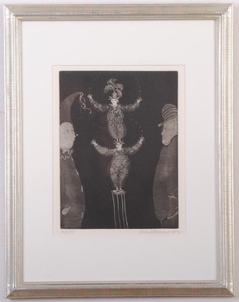 銅版画で下村宏が制作したモノクロの銅版画「サーカス・125」