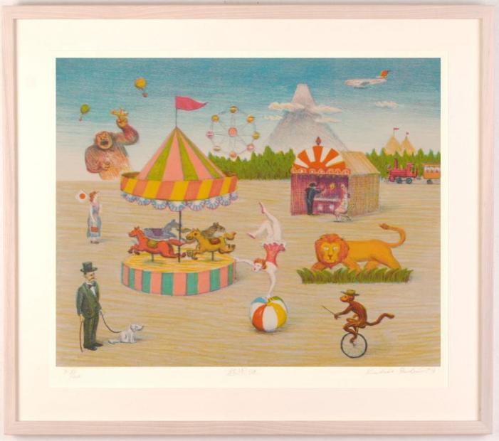 馬場梼男 「鬼とおじさん」 版画 木版画で馬場檮男が制作した