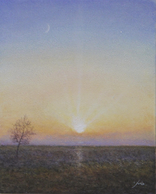 絵画のミクストメディアで藤田高明が描いた絵「朝日」を購入