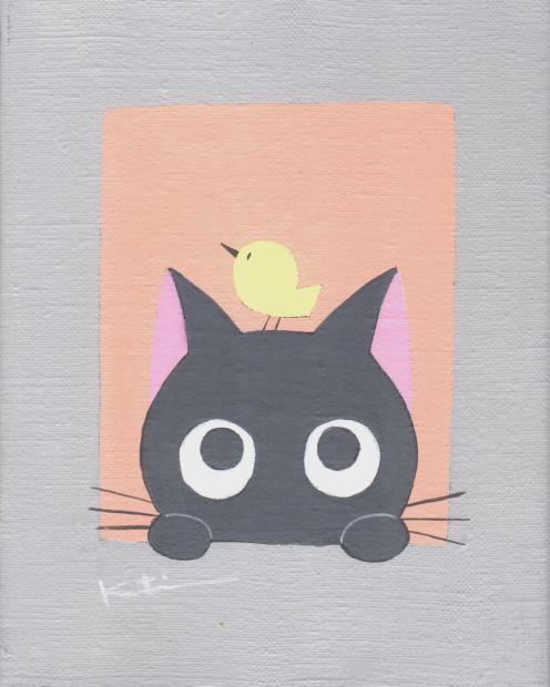 黒猫愛猫の誕生日アクリル画開運絵画