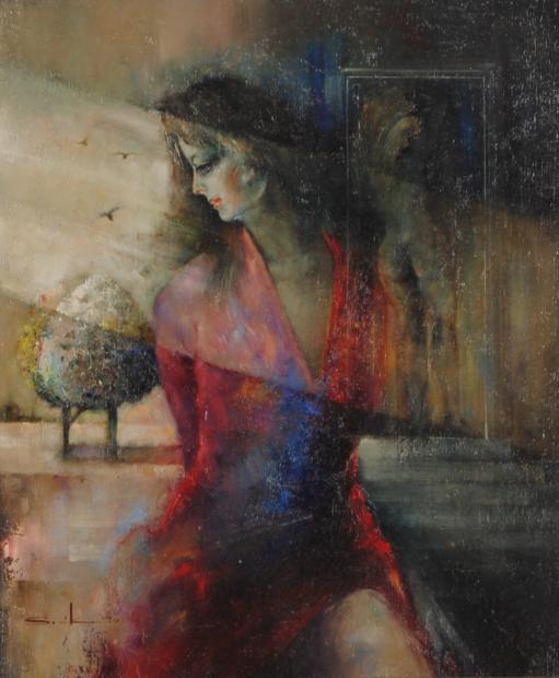 油絵の絵画で堺幹夫が描いた女性の絵の油絵「幽婉」を購入