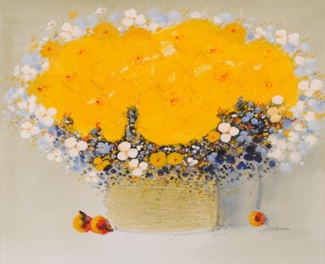 真作保証 平山講平 花図 油彩 サイン有 額装 油絵 花 絵画 額縁付