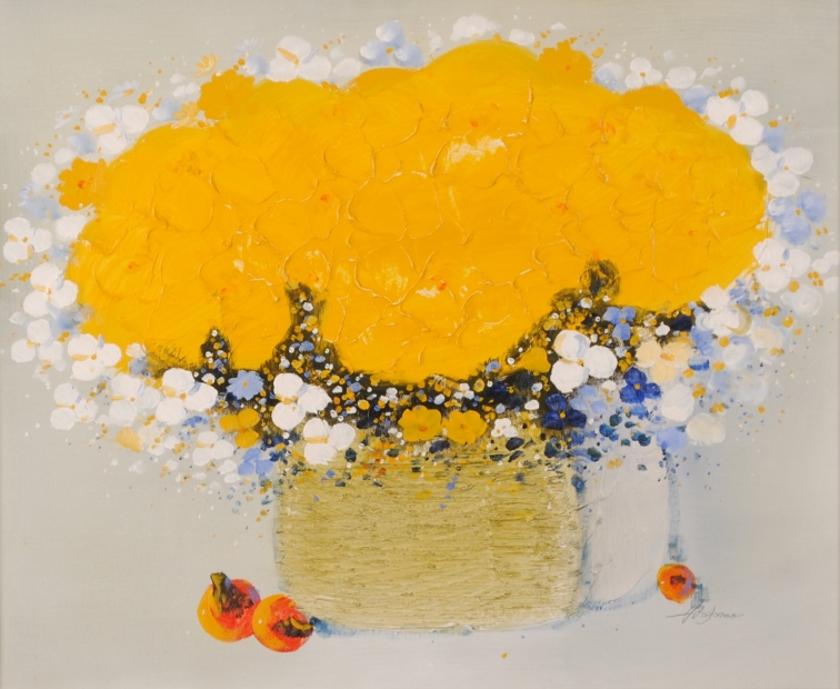 平山講平 油絵 F20 ☆ F20 号 平山講平 黄色 の 花 油絵 ☆（Yahoo