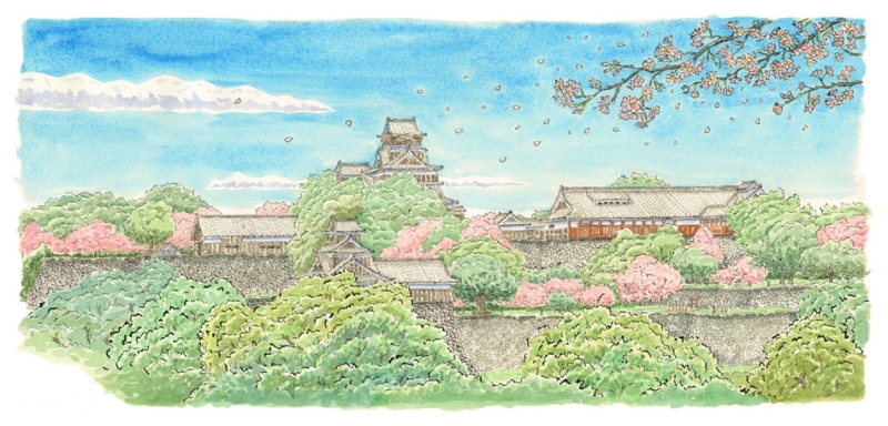 熊本の絵画をジークレーの版画で制作した内藤謙一の熊本の絵「熊本城の