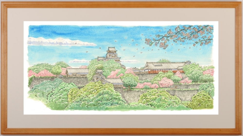 熊本の絵画をジークレーの版画で制作した内藤謙一の熊本の絵「熊本城の