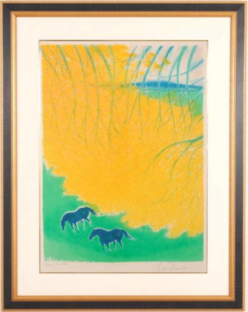 アンドレ・ブラジリエがリトグラフの版画で制作した馬の絵画「秋の草原」を