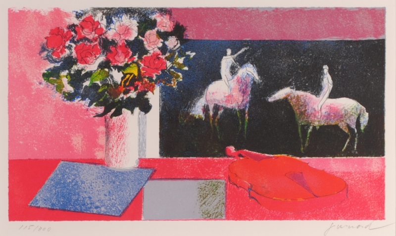 リトグラフ ポールギヤマン 光の中の馬 直筆サイン 8/200 リトグラフ