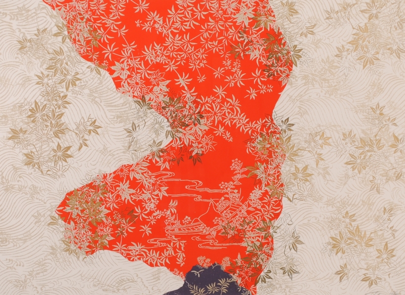 今井俊満がシルクスクリーンの版画で制作した和のインテリアの絵画