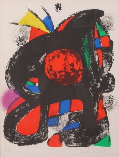 ジョアン・ミロがリトグラフの版画で制作した抽象画の絵画「ジョアン