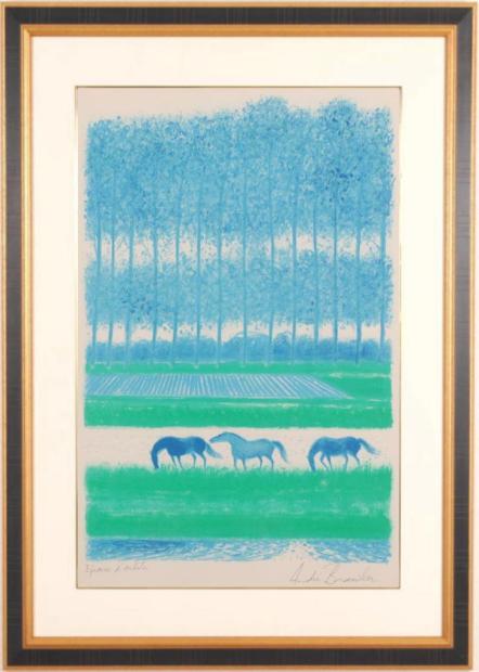 絵画競馬馬ブラジリエ額装リトグラフ