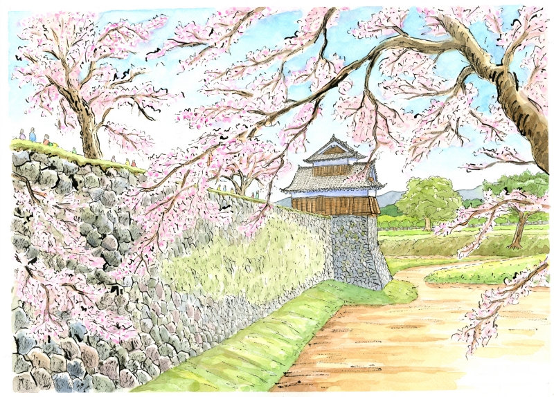 絵画の水彩画で内藤謙一が描いた絵「熊本城・戌亥櫓」をご購入