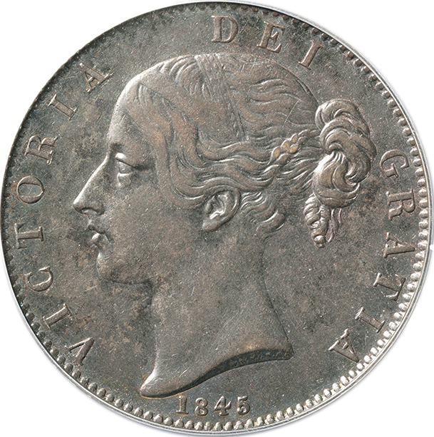イギリス ヴィクトリア女王 クラウン銀貨 1845年 ヤングヘッド PCGS
