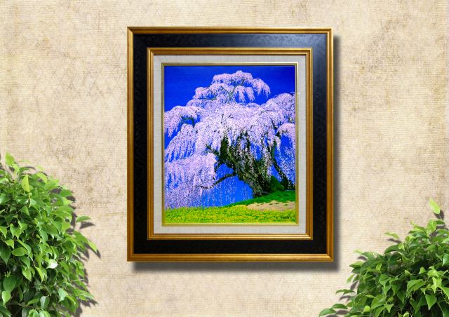 三春滝桜」油絵F8 百瀬太虚 (福島県三春町 日本三大桜 樹齢800年