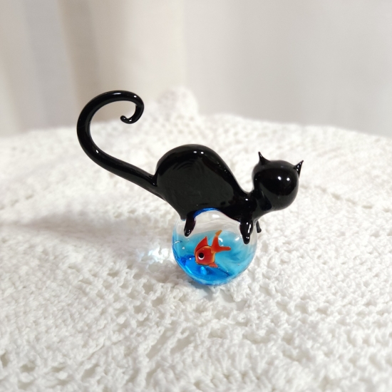 美品)Murano glass ムラーノガラス 猫の置物職人サイン入り(底) 美品