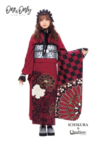 512z39☆人気！大北捷一 振袖 金通し モダン 赤黒☆美品 成人式 結婚式