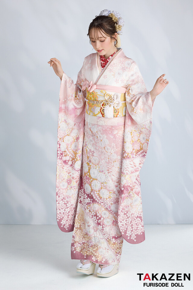 TAKAZENの振袖 /ピンク色/古典/桜柄/ 最新作高級古典 ピンク 桜柄 関芳