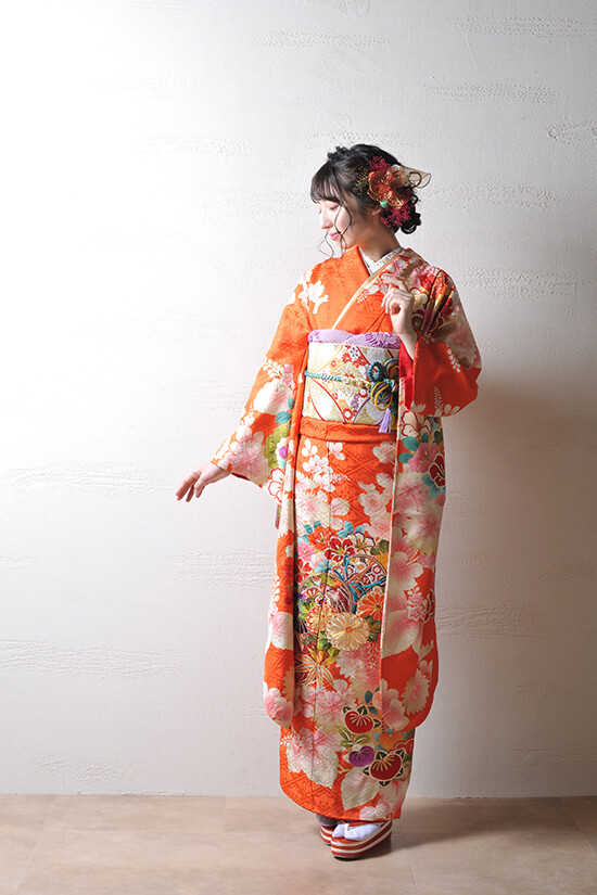 SISUIの振袖 /オレンジ色/ピンク色/古典/菊柄/ No.80-4265 | My振袖