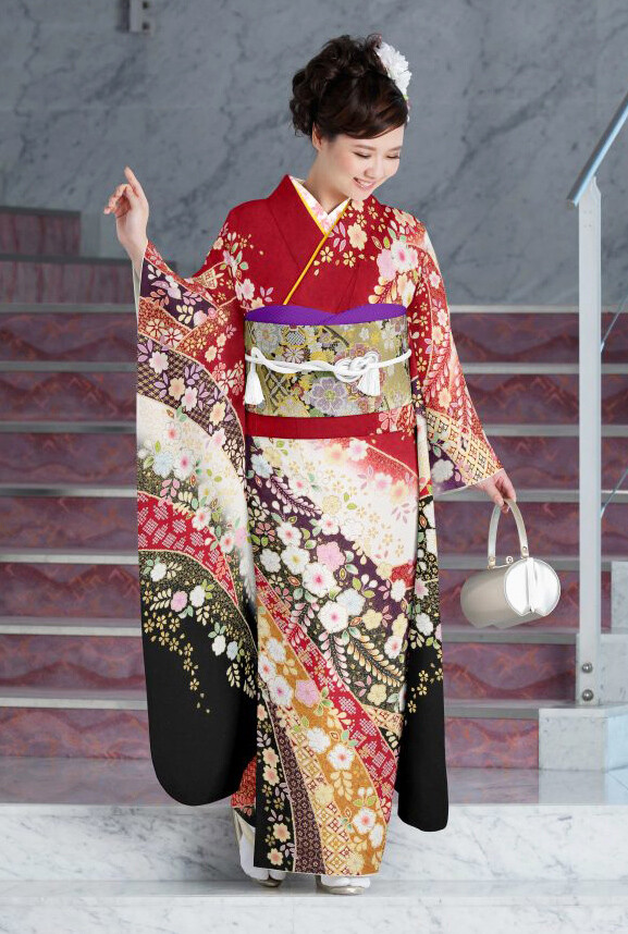 みやもとの振袖 /赤色/黒色/古典/花柄/ No.1 赤白黒辻が花 | My振袖