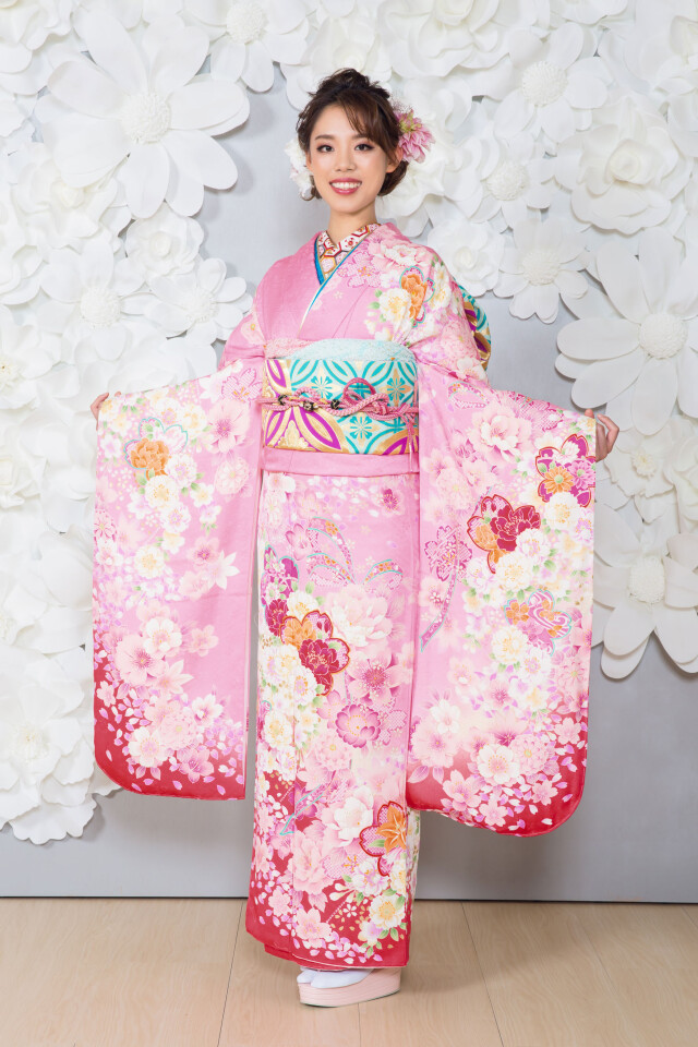 美品 値段交渉可 振袖 ピンク 花柄 ポリエステル 和とりえ 京都北山の