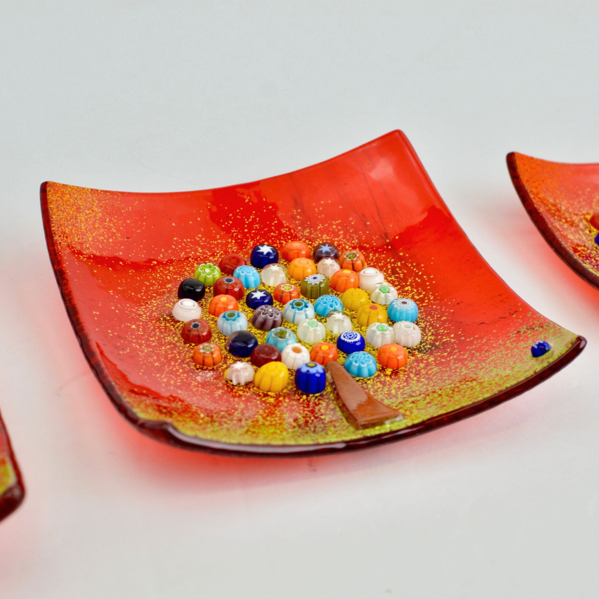 MURANO GLASS 蓋物 オレンジ ミルフィオリ お碗 MURANO】ITALY☆ムラノ