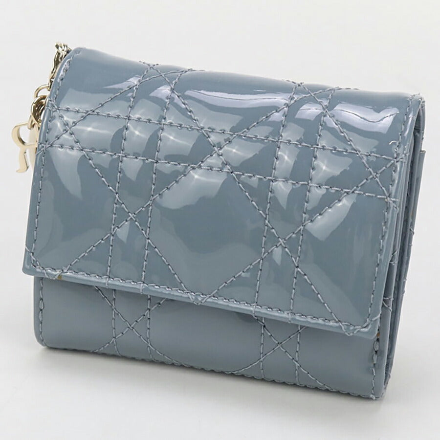 Lady dior エナメル ブルー 財布 中古】ディオール レディディオール